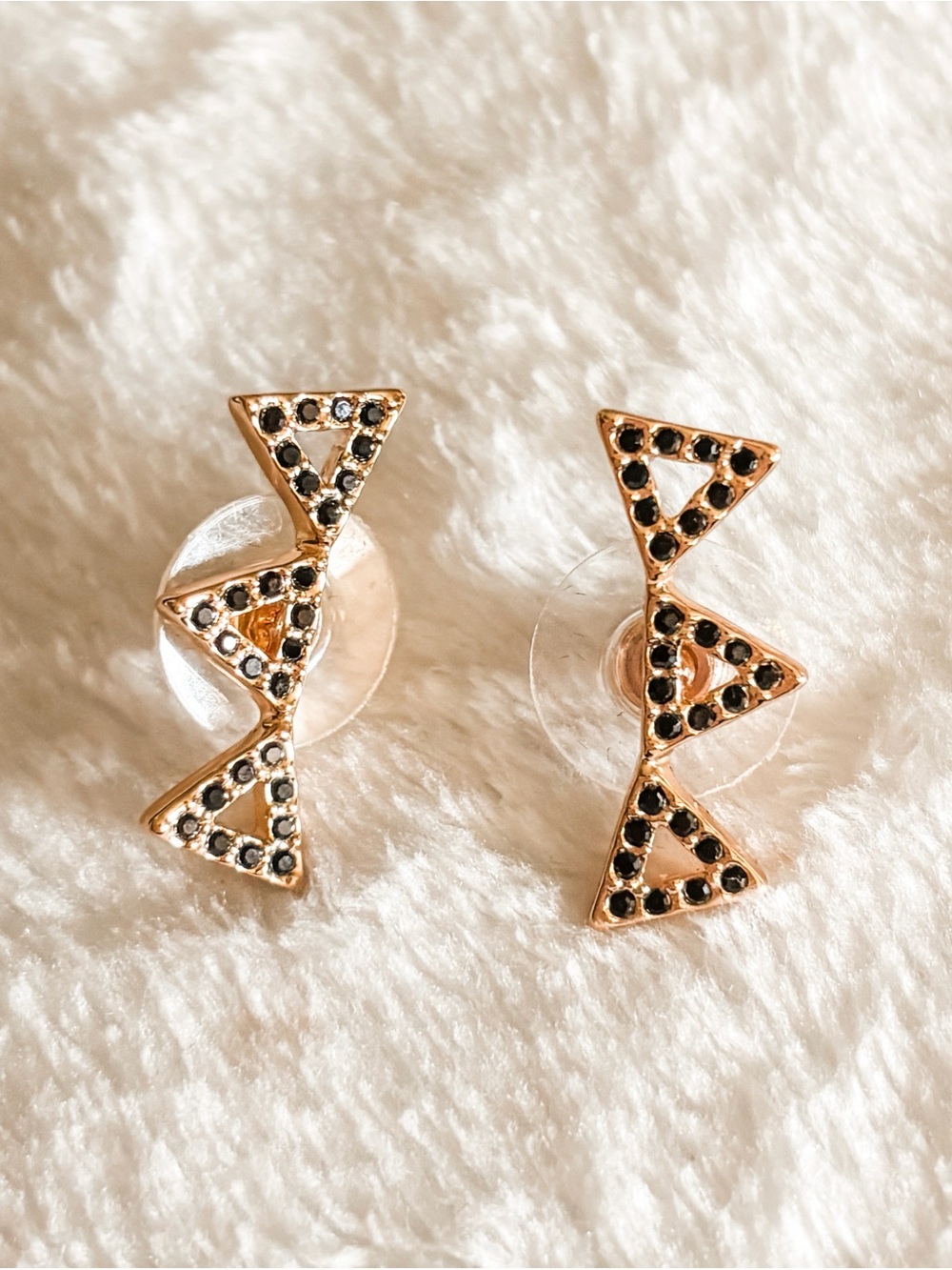 NWOT! Rebecca Minkoff Gold Triangles with Black Crystal Ear Climber Earrings
